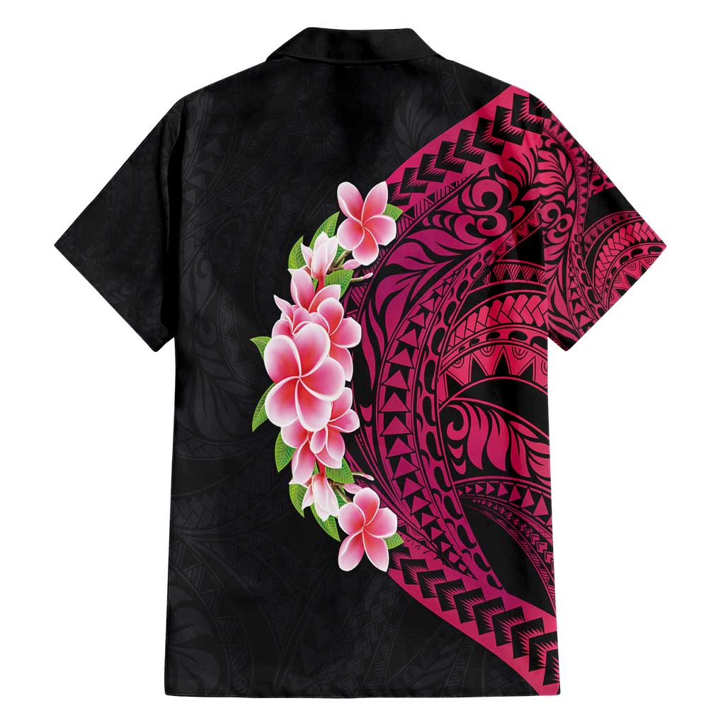 Hawaiian Tropical Plumeria Art Polynesian Tattoo Hawaiian Shirt Black and Bright Pink Color LT03 - Polynesian Pride