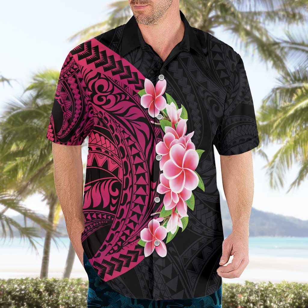 Hawaiian Tropical Plumeria Art Polynesian Tattoo Hawaiian Shirt Black and Bright Pink Color LT03 - Polynesian Pride