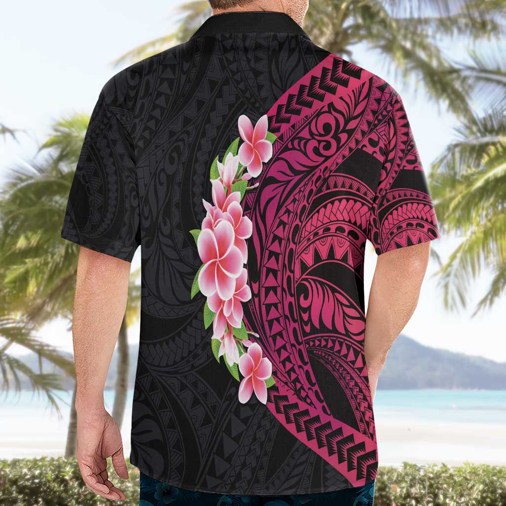 Hawaiian Tropical Plumeria Art Polynesian Tattoo Hawaiian Shirt Black and Bright Pink Color LT03 - Polynesian Pride