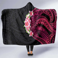Hawaiian Tropical Plumeria Art Polynesian Tattoo Hooded Blanket Black and Bright Pink Color LT03 One Size Pink - Polynesian Pride