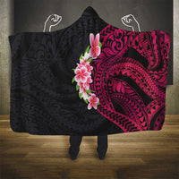 Hawaiian Tropical Plumeria Art Polynesian Tattoo Hooded Blanket Black and Bright Pink Color LT03 - Polynesian Pride