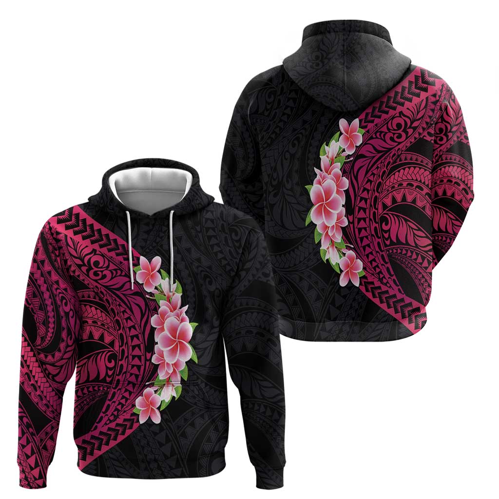 Hawaiian Tropical Plumeria Art Polynesian Tattoo Hoodie Black and Bright Pink Color LT03 - Polynesian Pride