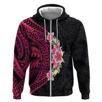 Hawaiian Tropical Plumeria Art Polynesian Tattoo Hoodie Black and Bright Pink Color LT03 Zip Hoodie Pink - Polynesian Pride