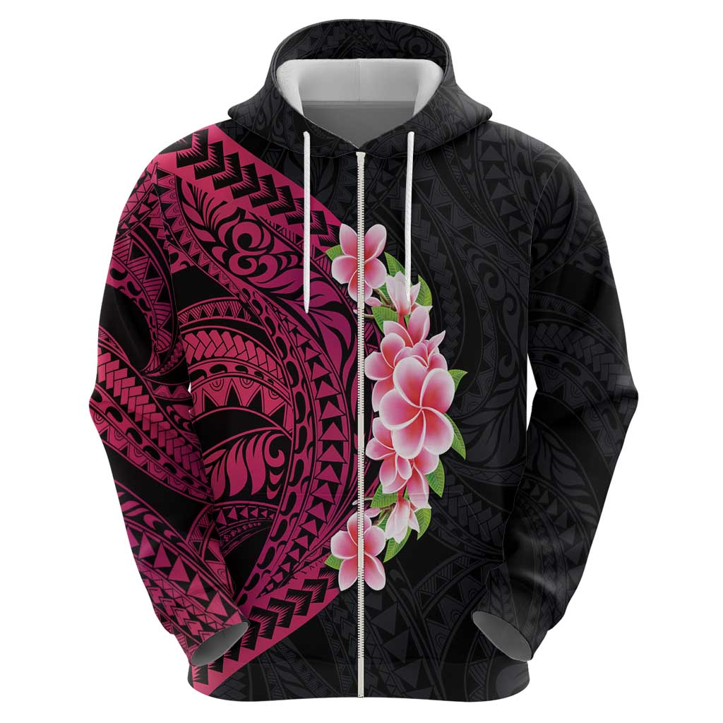Hawaiian Tropical Plumeria Art Polynesian Tattoo Hoodie Black and Bright Pink Color LT03 - Polynesian Pride
