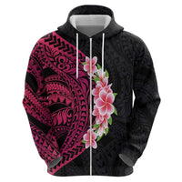 Hawaiian Tropical Plumeria Art Polynesian Tattoo Hoodie Black and Bright Pink Color LT03 - Polynesian Pride