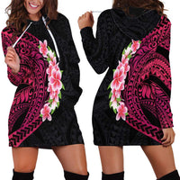 Hawaiian Tropical Plumeria Art Polynesian Tattoo Hoodie Dress Black and Bright Pink Color LT03 - Polynesian Pride