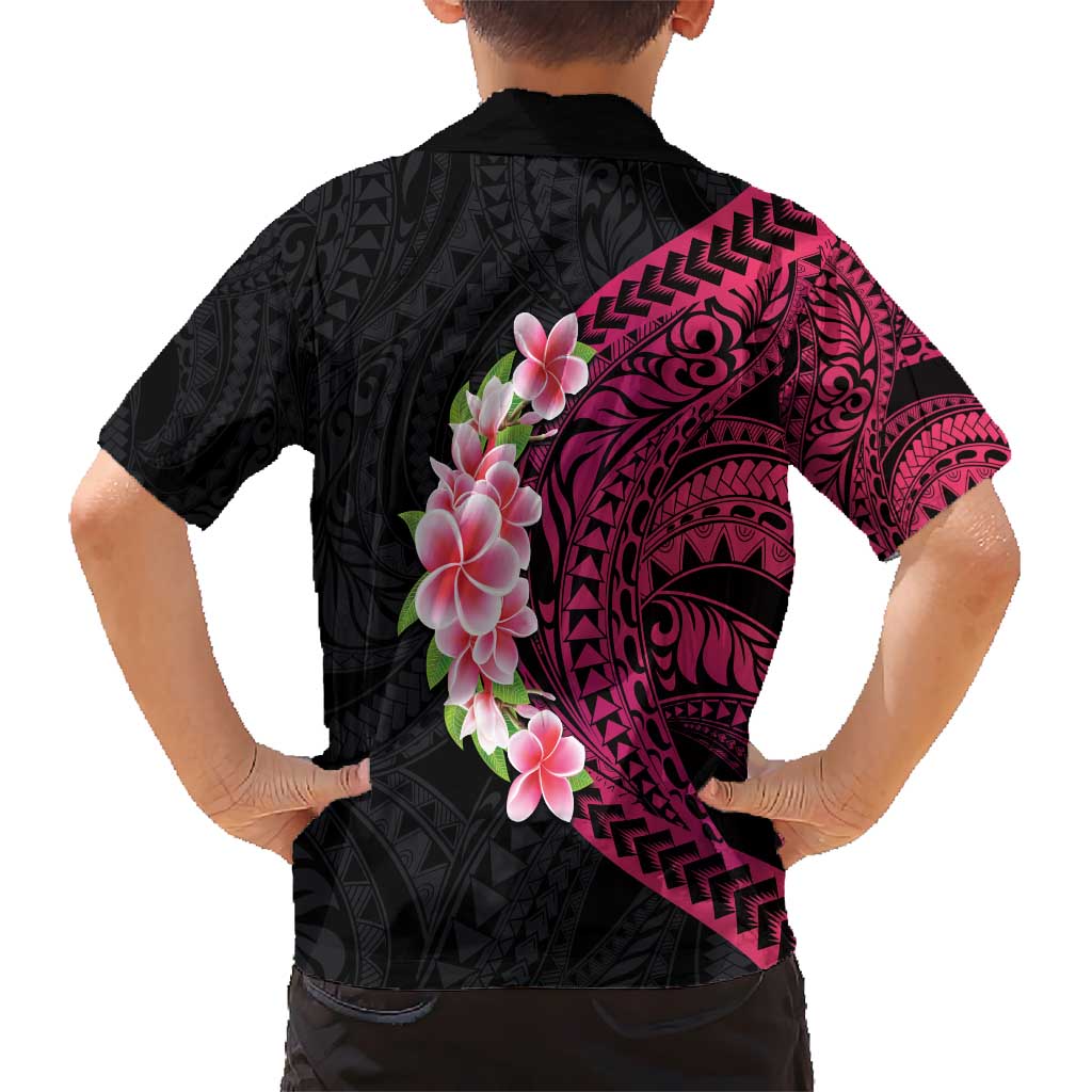 Hawaiian Tropical Plumeria Art Polynesian Tattoo Kid Hawaiian Shirt Black and Bright Pink Color LT03 - Polynesian Pride