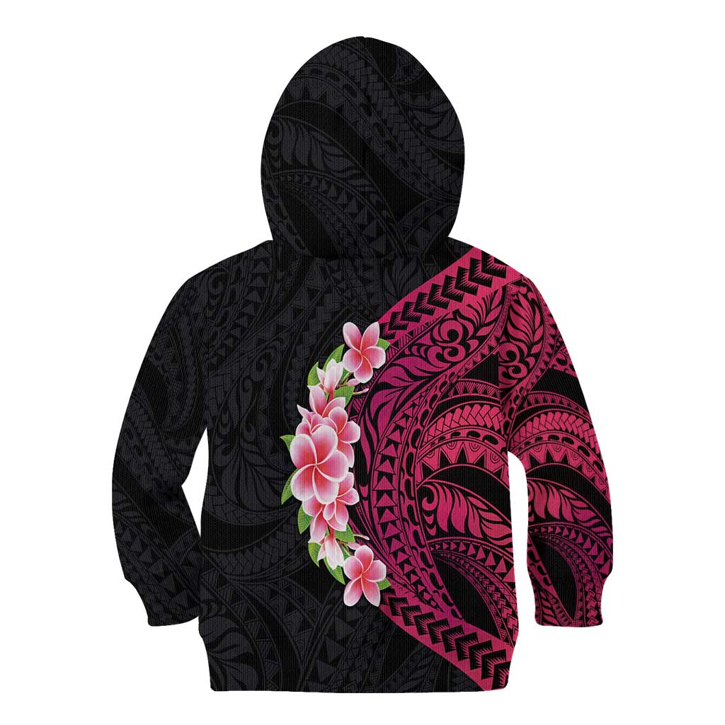 Hawaiian Tropical Plumeria Art Polynesian Tattoo Kid Hoodie Black and Bright Pink Color LT03 - Polynesian Pride