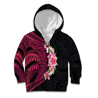 Hawaiian Tropical Plumeria Art Polynesian Tattoo Kid Hoodie Black and Bright Pink Color LT03 Zip Hoodie Pink - Polynesian Pride