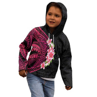 Hawaiian Tropical Plumeria Art Polynesian Tattoo Kid Hoodie Black and Bright Pink Color LT03 - Polynesian Pride