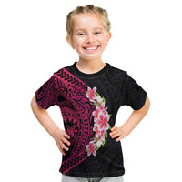 Hawaiian Tropical Plumeria Art Polynesian Tattoo Kid T Shirt Black and Bright Pink Color LT03 Pink - Polynesian Pride