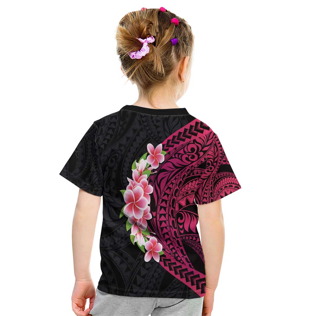 Hawaiian Tropical Plumeria Art Polynesian Tattoo Kid T Shirt Black and Bright Pink Color LT03 - Polynesian Pride
