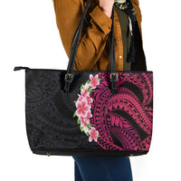 Hawaiian Tropical Plumeria Art Polynesian Tattoo Leather Tote Bag Black and Bright Pink Color LT03 - Polynesian Pride