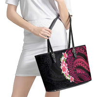 Hawaiian Tropical Plumeria Art Polynesian Tattoo Leather Tote Bag Black and Bright Pink Color LT03 - Polynesian Pride