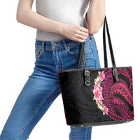 Hawaiian Tropical Plumeria Art Polynesian Tattoo Leather Tote Bag Black and Bright Pink Color LT03 - Polynesian Pride