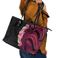 Hawaiian Tropical Plumeria Art Polynesian Tattoo Leather Tote Bag Black and Bright Pink Color LT03 - Polynesian Pride