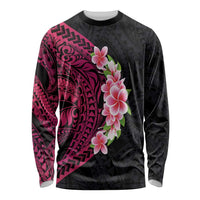 Hawaiian Tropical Plumeria Art Polynesian Tattoo Long Sleeve Shirt Black and Bright Pink Color LT03 Unisex Pink - Polynesian Pride