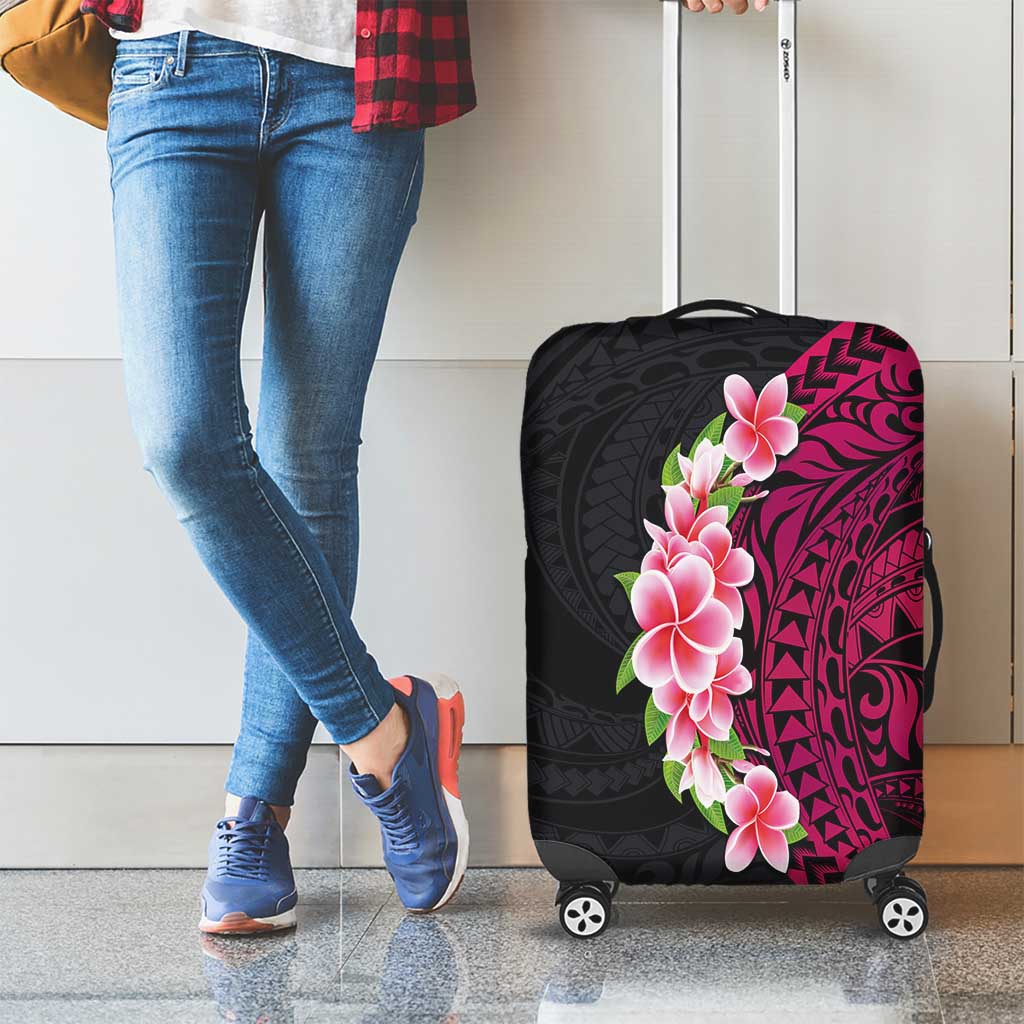 Hawaiian Tropical Plumeria Art Polynesian Tattoo Luggage Cover Black and Bright Pink Color LT03 - Polynesian Pride