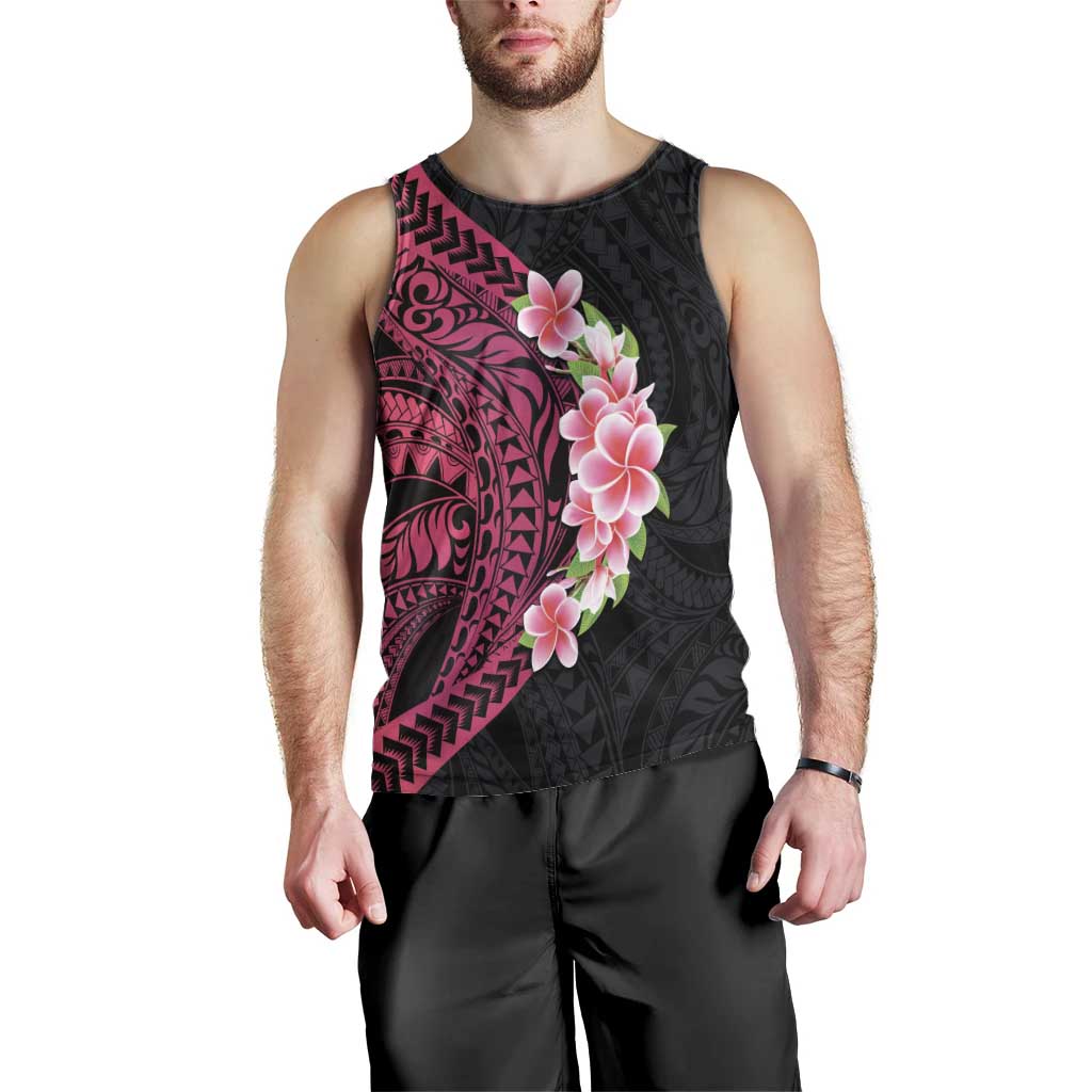 Hawaiian Tropical Plumeria Art Polynesian Tattoo Men Tank Top Black and Bright Pink Color LT03 - Polynesian Pride