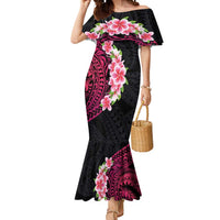 Hawaiian Tropical Plumeria Art Polynesian Tattoo Mermaid Dress Black and Bright Pink Color LT03 Women Pink - Polynesian Pride