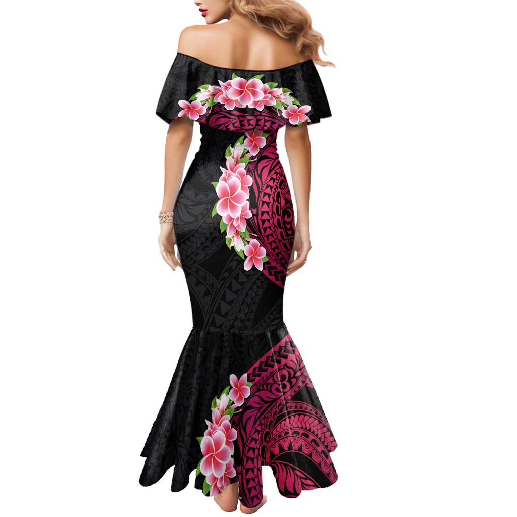 Hawaiian Tropical Plumeria Art Polynesian Tattoo Mermaid Dress Black and Bright Pink Color LT03 - Polynesian Pride