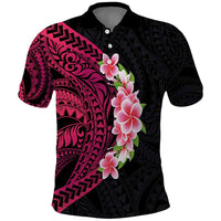 Hawaiian Tropical Plumeria Art Polynesian Tattoo Polo Shirt Black and Bright Pink Color LT03 Pink - Polynesian Pride
