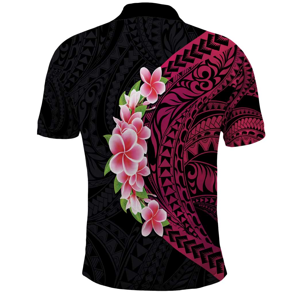 Hawaiian Tropical Plumeria Art Polynesian Tattoo Polo Shirt Black and Bright Pink Color LT03 - Polynesian Pride