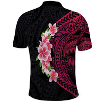 Hawaiian Tropical Plumeria Art Polynesian Tattoo Polo Shirt Black and Bright Pink Color LT03 - Polynesian Pride