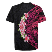 Hawaiian Tropical Plumeria Art Polynesian Tattoo Rugby Jersey Black and Bright Pink Color LT03 - Polynesian Pride