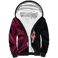 Hawaiian Tropical Plumeria Art Polynesian Tattoo Sherpa Hoodie Black and Bright Pink Color LT03 Unisex Pink - Polynesian Pride