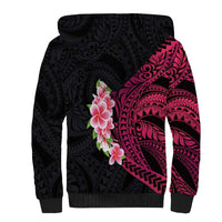 Hawaiian Tropical Plumeria Art Polynesian Tattoo Sherpa Hoodie Black and Bright Pink Color LT03 - Polynesian Pride