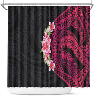 Hawaiian Tropical Plumeria Art Polynesian Tattoo Shower Curtain Black and Bright Pink Color LT03 Pink - Polynesian Pride