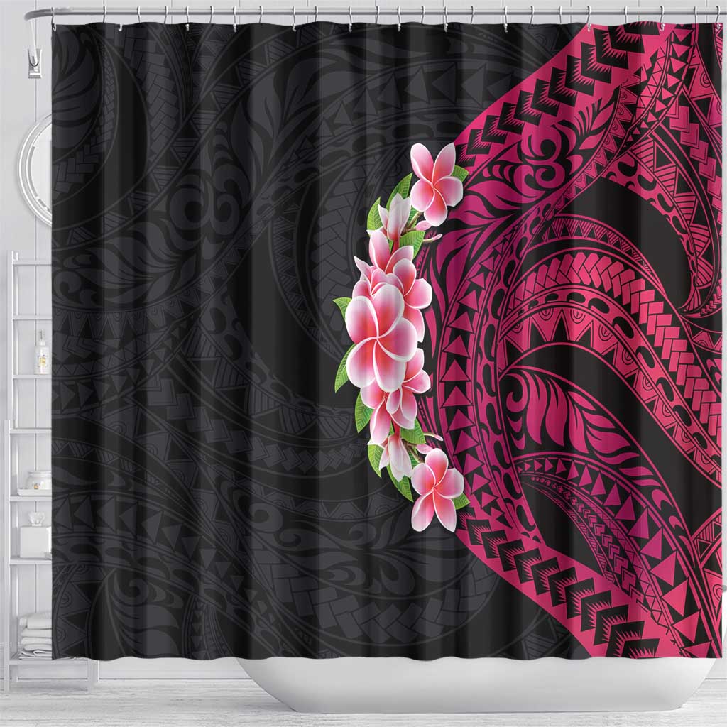 Hawaiian Tropical Plumeria Art Polynesian Tattoo Shower Curtain Black and Bright Pink Color LT03 - Polynesian Pride
