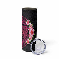 Hawaiian Tropical Plumeria Art Polynesian Tattoo Skinny Tumbler Black and Bright Pink Color LT03 - Polynesian Pride