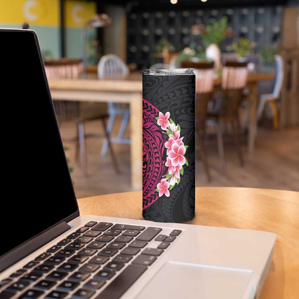 Hawaiian Tropical Plumeria Art Polynesian Tattoo Skinny Tumbler Black and Bright Pink Color LT03 - Polynesian Pride