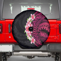 Hawaiian Tropical Plumeria Art Polynesian Tattoo Spare Tire Cover Black and Bright Pink Color LT03 - Polynesian Pride