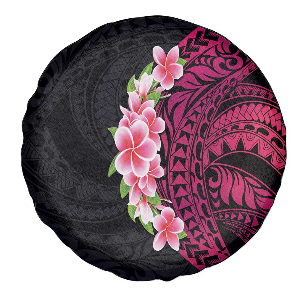 Hawaiian Tropical Plumeria Art Polynesian Tattoo Spare Tire Cover Black and Bright Pink Color LT03 - Polynesian Pride