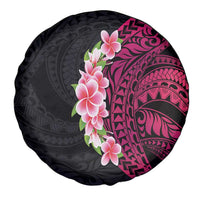 Hawaiian Tropical Plumeria Art Polynesian Tattoo Spare Tire Cover Black and Bright Pink Color LT03 - Polynesian Pride