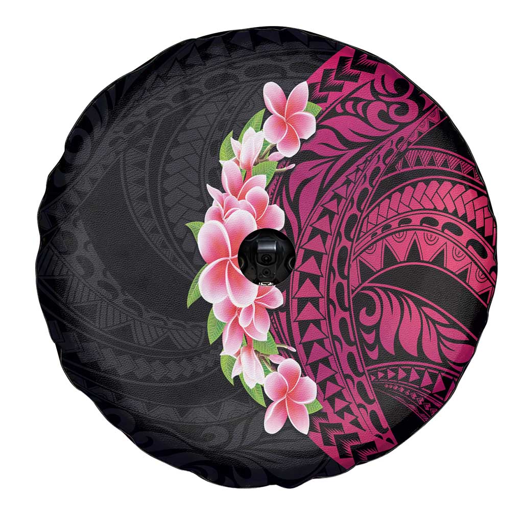 Hawaiian Tropical Plumeria Art Polynesian Tattoo Spare Tire Cover Black and Bright Pink Color LT03 - Polynesian Pride