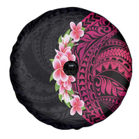 Hawaiian Tropical Plumeria Art Polynesian Tattoo Spare Tire Cover Black and Bright Pink Color LT03 - Polynesian Pride
