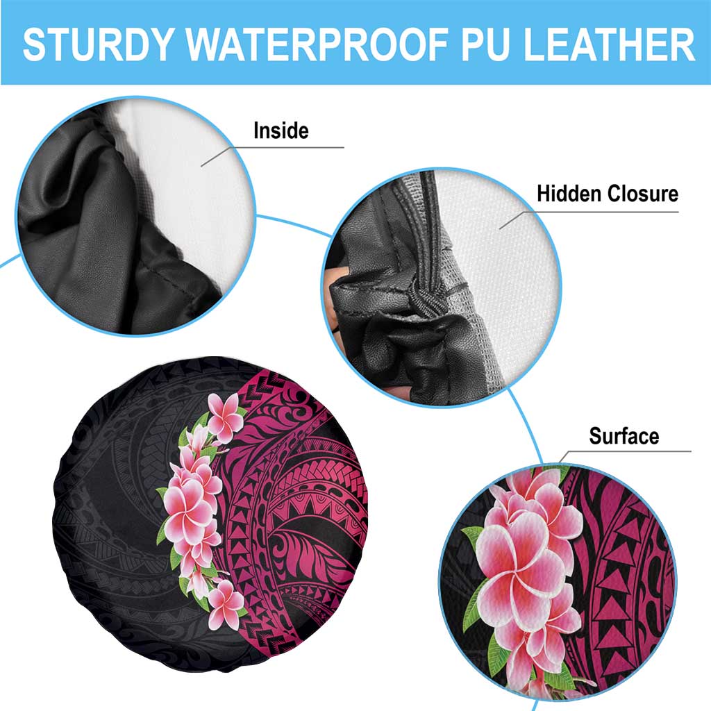 Hawaiian Tropical Plumeria Art Polynesian Tattoo Spare Tire Cover Black and Bright Pink Color LT03 - Polynesian Pride