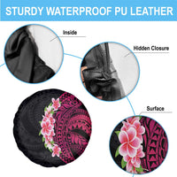 Hawaiian Tropical Plumeria Art Polynesian Tattoo Spare Tire Cover Black and Bright Pink Color LT03 - Polynesian Pride