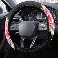Hawaiian Tropical Plumeria Art Polynesian Tattoo Steering Wheel Cover Black and Bright Pink Color LT03 - Polynesian Pride
