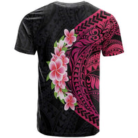 Hawaiian Tropical Plumeria Art Polynesian Tattoo T Shirt Black and Bright Pink Color LT03 - Polynesian Pride