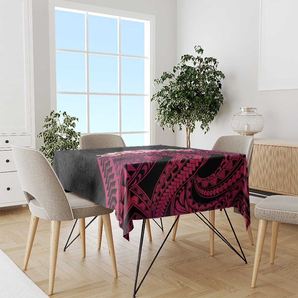 Hawaiian Tropical Plumeria Art Polynesian Tattoo Tablecloth Black and Bright Pink Color