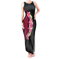 Hawaiian Tropical Plumeria Art Polynesian Tattoo Tank Maxi Dress Black and Bright Pink Color LT03 Women Pink - Polynesian Pride