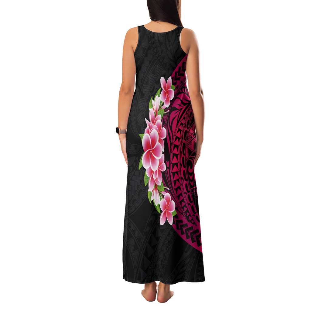 Hawaiian Tropical Plumeria Art Polynesian Tattoo Tank Maxi Dress Black and Bright Pink Color LT03 - Polynesian Pride