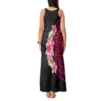 Hawaiian Tropical Plumeria Art Polynesian Tattoo Tank Maxi Dress Black and Bright Pink Color LT03 - Polynesian Pride