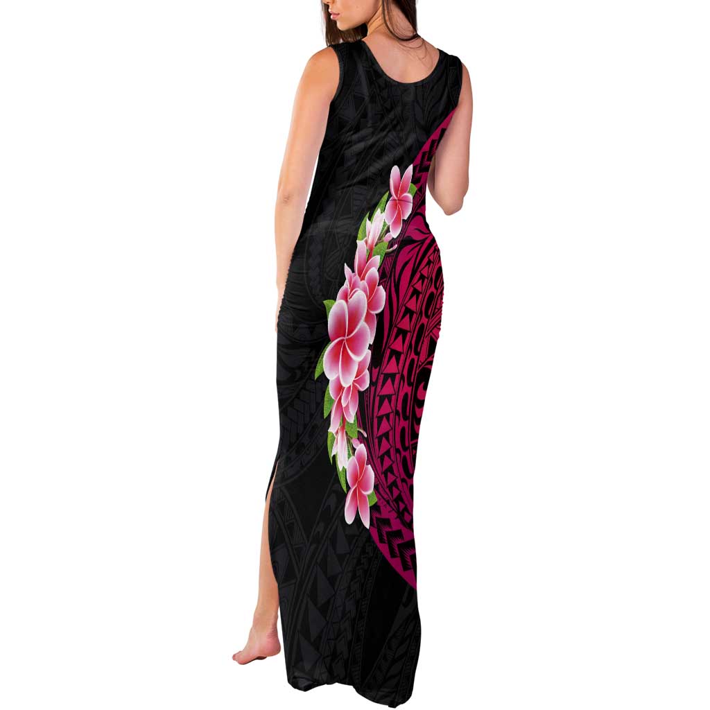 Hawaiian Tropical Plumeria Art Polynesian Tattoo Tank Maxi Dress Black and Bright Pink Color LT03 - Polynesian Pride