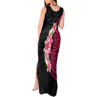 Hawaiian Tropical Plumeria Art Polynesian Tattoo Tank Maxi Dress Black and Bright Pink Color LT03 - Polynesian Pride